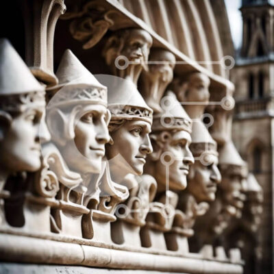 Intra Συλλεκτικό Ξύλινο Παζλ Plywood  4mm - Πέτρινα γλυπτά διάφορων ανθρώπων μπροστά από το περίτεχνο κτίριο Σε Ξύλινο Κουτί - Διαστάσεις Puzzle: 10x10 cm – 25 κομμάτια - Image 1