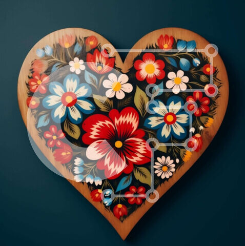 Intra Συλλεκτικό Ξύλινο Παζλ Plywood 4mm - Πολύχρωμη floral Ξύλινη σανίδα σε σχήμα καρδιάς Σε Ξύλινο Κουτί - Διαστάσεις Puzzle: 10x10 cm – 25 κομμάτια - Image 1