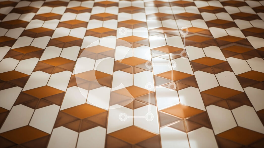 Intra Συλλεκτικό Ξύλινο Παζλ Plywood  4mm - Δάπεδο με γεωμετρικό σχέδιο με πορτοκαλί και λευκά πλακάκια Σε Ξύλινο Κουτί - Διαστάσεις Puzzle: 10x10 cm – 25 κομμάτια