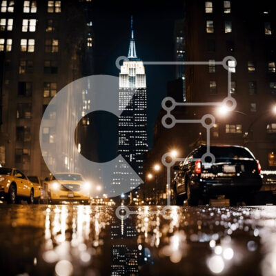 Intra Συλλεκτικό Ξύλινο Παζλ Plywood 4mm - Empire State Building στη Νέα Υόρκη τη νύχτα με αυτοκίνητα και ταξί Σε Ξύλινο Κουτί - Διαστάσεις Puzzle: 10x10 cm – 25 κομμάτια - Image 1