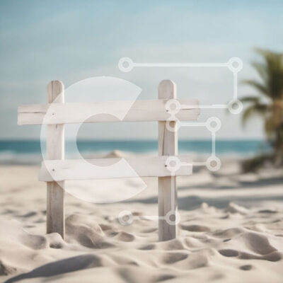 Intra Συλλεκτικό Ξύλινο Παζλ Plywood 4mm - Ξύλινη πινακίδα στην αμμώδη παραλία με τους φοίνικες Σε Ξύλινο Κουτί - Διαστάσεις: 10x10 cm – 25 κομμάτια - Image 1