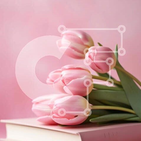 Intra Συλλεκτικό Ξύλινο Παζλ Plywood  4mm - Μπουκέτο με ροζ τουλίπες σε βιβλία Σε Ξύλινο Κουτί - Διαστάσεις: 10x10 cm – 25 κομμάτια - Image 1