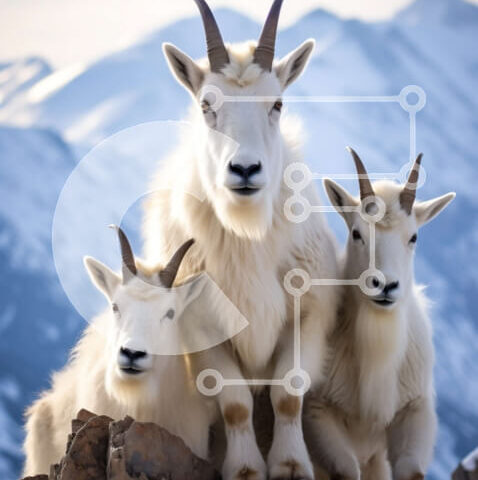 Intra Συλλεκτικό Ξύλινο Παζλ Plywood  4mm - Εκπληκτική εικόνα από κατσίκες του βουνού σε βραχώδη βράχο με χιονισμένα βουνά Σε Ξύλινο Κουτί - Διαστάσεις: 10x10 cm – 25 κομμάτια - Image 1