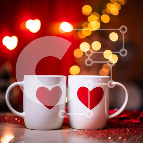 Intra Συλλεκτικό Ξύλινο Παζλ Plywood  4mm - Κούπες καφέ για την ημέρα του Αγίου Βαλεντίνου με κόκκινες καρδιές Σε Ξύλινο Κουτί - Διαστάσεις Puzzle: 10x10 cm – 25 κομμάτια - Image 1