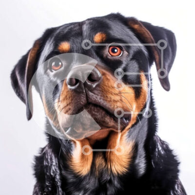 Intra Συλλεκτικό Ξύλινο Παζλ Plywood 4mm - Έντονο κοντινό πλάνο ενός σκύλου ροτβάιλερ Σε Ξύλινο Κουτί - Διαστάσεις: 10x10 cm – 25 κομμάτια - Image 1