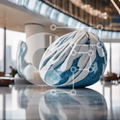 Intra Συλλεκτικό Ξύλινο Παζλ Plywood  4mm - Γαλανόλευκο γλυπτό σε ένα κτίριο γραφείων Σε Ξύλινο Κουτί - Διαστάσεις Puzzle: 10x10 cm – 25 κομμάτια - Image 1