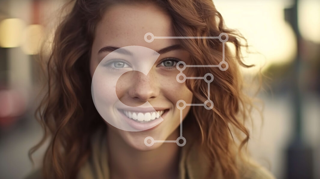 Intra Συλλεκτικό Ξύλινο Παζλ Plywood  4mm - Όμορφο πορτρέτο της χαμογελαστής κοκκινομάλλας γυναίκας στην οδό της πόλης με τον καθαρό μπλε ουρανό Σε Ξύλινο Κουτί - Διαστάσεις Puzzle: 10x10 cm – 25 κομμάτια