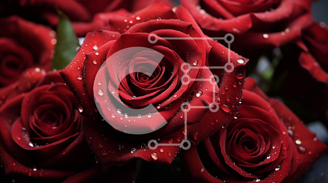 Intra Συλλεκτικό Ξύλινο Παζλ Plywood  4mm - Όμορφη εικόνα κόκκινων τριαντάφυλλων με σταγονίδια νερού Σε Ξύλινο Κουτί - Διαστάσεις: 10x10 cm – 25 κομμάτια