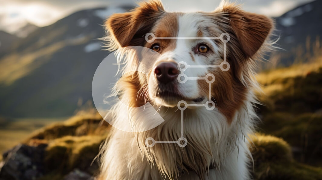 Intra Συλλεκτικό Ξύλινο Παζλ Plywood  4mm - Καφέ και λευκό σκυλί στη βραχώδη πλαγιά με φόντο το βουνό Σε Ξύλινο Κουτί - Διαστάσεις: 10x10 cm – 25 κομμάτια