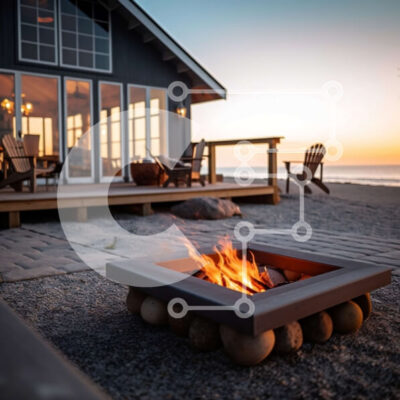 Intra Συλλεκτικό Ξύλινο Παζλ Plywood 4mm - Όμορφο παραθαλάσσιο σπίτι με λάκκο φωτιάς στην άμμο στο ηλιοβασίλεμα Σε Ξύλινο Κουτί - Διαστάσεις Puzzle: 10x10 cm – 25 κομμάτια - Image 1