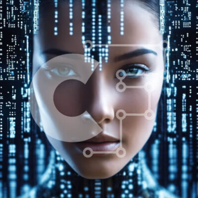 Intra Συλλεκτικό Ξύλινο Παζλ Plywood  4mm - Αφηρημένη εικόνα μιας γυναίκας με μπλε μάτια και ψηφιακά στοιχεία Σε Ξύλινο Κουτί - Διαστάσεις Puzzle: 10x10 cm – 25 κομμάτια - Image 1