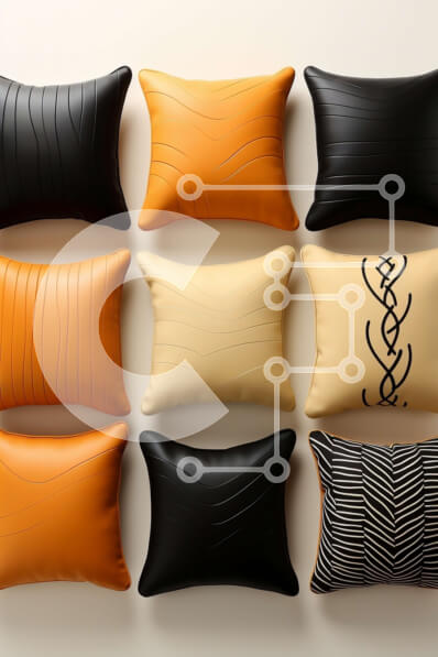 Intra Συλλεκτικό Ξύλινο Παζλ Plywood  4mm - Κομψά μαξιλάρια σε μαύρο και πορτοκαλί γεωμετρικό σχέδιο για το σπίτι σας Σε Ξύλινο Κουτί - Διαστάσεις Puzzle: 10x10 cm – 25 κομμάτια