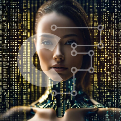 Intra Συλλεκτικό Ξύλινο Παζλ Plywood  4mm - Τεχνητά ευφυής γυναίκα με φόντο δυαδικού κώδικα Σε Ξύλινο Κουτί - Διαστάσεις Puzzle: 10x10 cm – 25 κομμάτια - Image 1