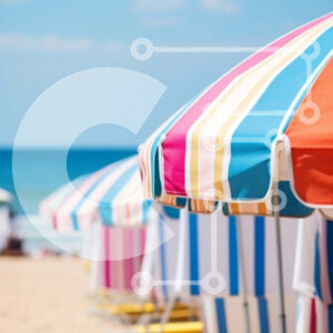 Intra Συλλεκτικό Ξύλινο Παζλ Plywood  4mm - Σειρά από πολύχρωμες ομπρέλες παραλίας σε μια αμμώδη παραλία Σε Ξύλινο Κουτί - Διαστάσεις Puzzle: 10x10 cm – 25 κομμάτια