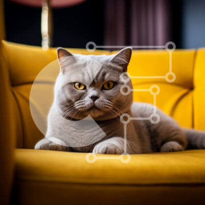 Intra Συλλεκτικό Ξύλινο Παζλ Plywood  4mm - Αξιολάτρευτη εικόνα μιας γκρίζας γάτας σε έναν κίτρινο καναπέ Σε Ξύλινο Κουτί - Διαστάσεις: 10x10 cm – 25 κομμάτια - Image 1