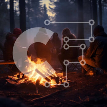 Intra Συλλεκτικό Ξύλινο Παζλ Plywood  4mm - Ομάδα ανθρώπων γύρω από τη φωτιά στο δάσος Σε Ξύλινο Κουτί - Διαστάσεις Puzzle: 10x10 cm – 25 κομμάτια - Image 1