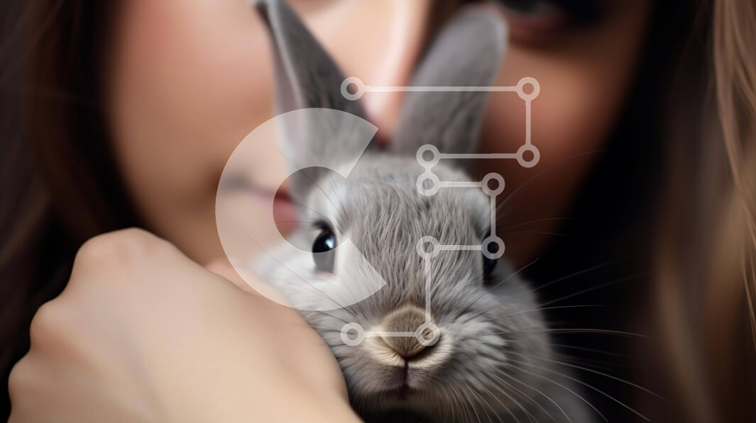 Intra Συλλεκτικό Ξύλινο Παζλ Plywood  4mm - Αξιολάτρευτη στιγμή: Γυναίκα αγκαλιάζει το γκρίζο κουνελάκι Σε Ξύλινο Κουτί - Διαστάσεις: 10x10 cm – 25 κομμάτια