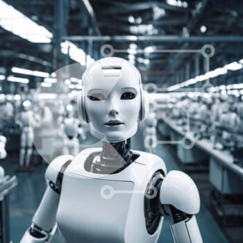 Intra Συλλεκτικό Ξύλινο Παζλ Plywood  4mm - Λευκό ρομπότ που στέκεται στη γραμμή συναρμολόγησης με τα γύρω ρομπότ Σε Ξύλινο Κουτί - Διαστάσεις Puzzle: 10x10 cm – 25 κομμάτια - Image 1