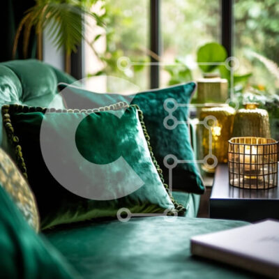 Intra Συλλεκτικό Ξύλινο Παζλ Plywood  4mm - Πράσινος βελούδινος καναπές και φυσικό φως: Ένας τέλειος συνδυασμός σαλονιού Σε Ξύλινο Κουτί - Διαστάσεις Puzzle: 10x10 cm – 25 κομμάτια - Image 1