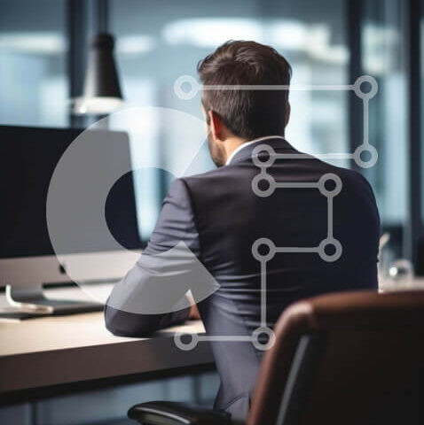 Intra Συλλεκτικό Ξύλινο Παζλ Plywood  4mm - Άτομο που εργάζεται στον υπολογιστή σε καρέκλα γραφείου Σε Ξύλινο Κουτί - Διαστάσεις Puzzle: 10x10 cm – 25 κομμάτια - Image 1