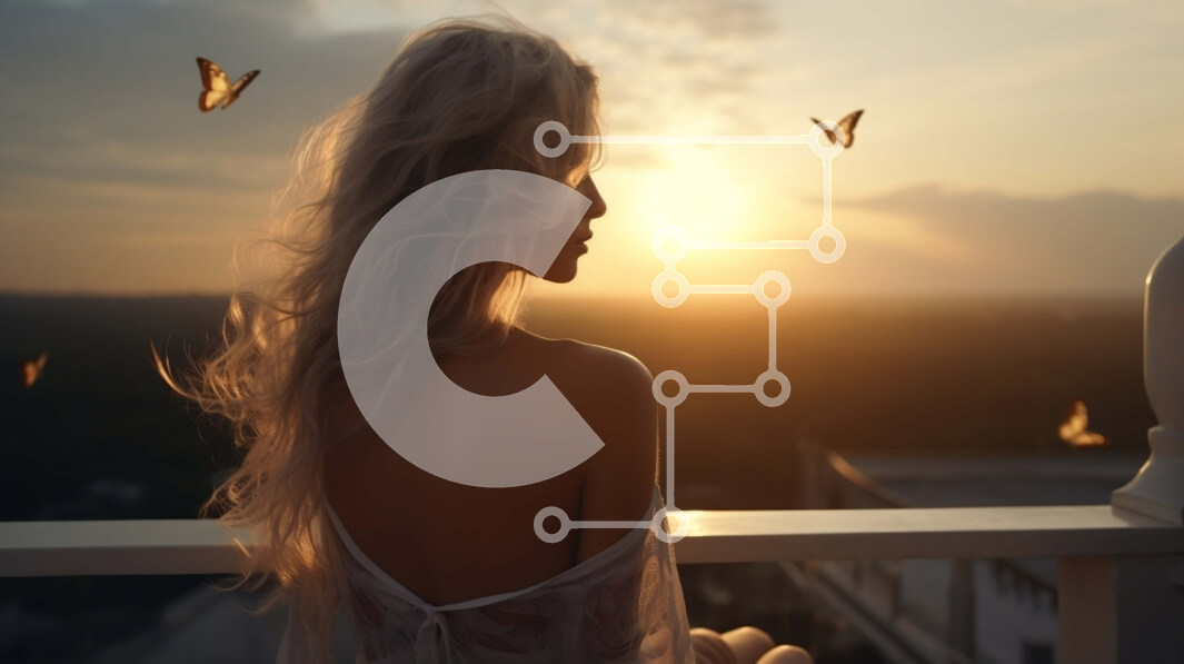 Intra Συλλεκτικό Ξύλινο Παζλ Plywood  4mm - Γυναίκα στο μπαλκόνι στο ηλιοβασίλεμα με αστικό τοπίο Σε Ξύλινο Κουτί - Διαστάσεις Puzzle: 10x10 cm – 25 κομμάτια