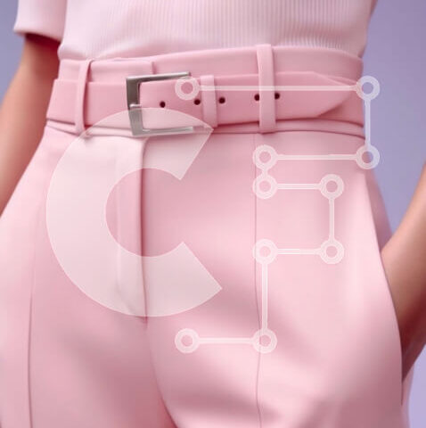 Intra Συλλεκτικό Ξύλινο Παζλ Plywood  4mm - Κομψή φωτογραφία μιας γυναίκας με ροζ παντελόνι και λευκό τοπ με αγκράφα για ζώνη Σε Ξύλινο Κουτί - Διαστάσεις Puzzle: 10x10 cm – 25 κομμάτια - Image 1