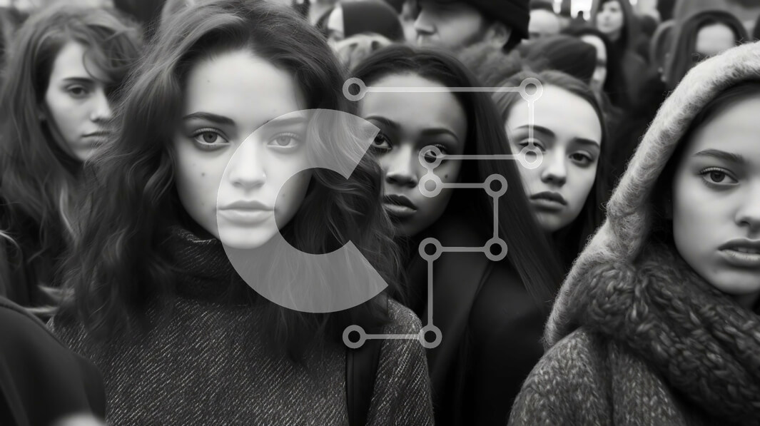 Intra Συλλεκτικό Ξύλινο Παζλ Plywood  4mm - Ομάδα νεαρών γυναικών με χειμερινά ρούχα που κοιτάζουν την κάμερα Σε Ξύλινο Κουτί - Διαστάσεις Puzzle: 10x10 cm – 25 κομμάτια