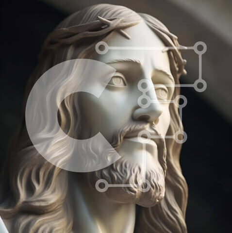 Intra Συλλεκτικό Ξύλινο Παζλ Plywood  4mm - Θρησκευτικό άγαλμα του Ιησού μπροστά από το Archway Σε Ξύλινο Κουτί - Διαστάσεις Puzzle: 10x10 cm – 25 κομμάτια - Image 1