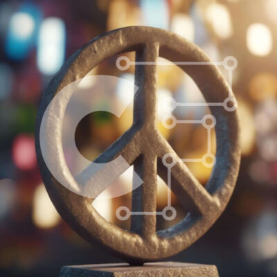 Intra Συλλεκτικό Ξύλινο Παζλ Plywood 4mm - Άγαλμα πινακίδας ειρήνης με πολύχρωμα φώτα και θολό φόντο Σε Ξύλινο Κουτί - Διαστάσεις Puzzle: 10x10 cm – 25 κομμάτια - Image 1