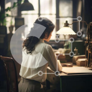 Intra Συλλεκτικό Ξύλινο Παζλ Plywood  4mm - Γυναίκα που εργάζεται στο γραφείο με φορητό υπολογιστή και λάμπα Σε Ξύλινο Κουτί - Διαστάσεις Puzzle: 10x10 cm – 25 κομμάτια