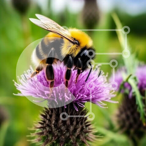 Intra Συλλεκτικό Ξύλινο Παζλ Plywood 4mm - Μέλισσα στο νέκταρ συλλογής λουλουδιών μωβ γαϊδουράγκαθου Σε Ξύλινο Κουτί - Διαστάσεις: 10x10 cm – 25 κομμάτια - Image 1