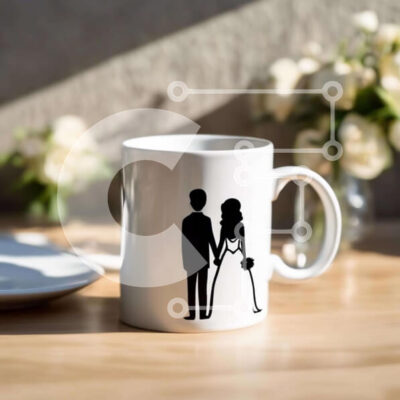 Intra Συλλεκτικό Ξύλινο Παζλ Plywood 4mm - Κούπα καφέ αρραβώνων με σιλουέτα ζευγαριού και λουλούδια Σε Ξύλινο Κουτί - Διαστάσεις: 10x10 cm – 25 κομμάτια - Image 1