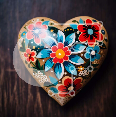 Intra Συλλεκτικό Ξύλινο Παζλ Plywood  4mm - Αντικείμενο σε σχήμα καρδιάς με ζωγραφισμένα πολύχρωμα λουλούδια Σε Ξύλινο Κουτί - Διαστάσεις: 10x10 cm – 25 κομμάτια - Image 1