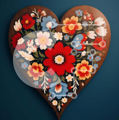 Intra Συλλεκτικό Ξύλινο Παζλ Plywood  4mm - Πολύχρωμο λουλούδι διακοσμημένο Ξύλινο αντικείμενο σε σχήμα καρδιάς Σε Ξύλινο Κουτί - Διαστάσεις Puzzle: 10x10 cm – 25 κομμάτια - Image 1