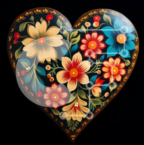 Intra Συλλεκτικό Ξύλινο Παζλ Plywood  4mm - Αντικείμενο σε σχήμα καρδιάς με πολύχρωμα διακοσμητικά λουλουδιών Σε Ξύλινο Κουτί - Διαστάσεις Puzzle: 10x10 cm – 25 κομμάτια - Image 1