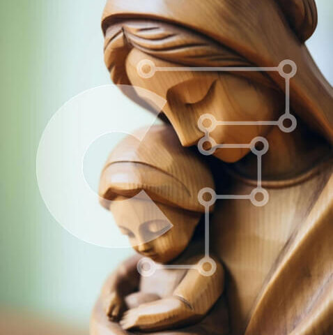 Intra Συλλεκτικό Ξύλινο Παζλ Plywood 4mm - Ξύλινο άγαλμα της Παναγίας και του Παιδιού Σε Ξύλινο Κουτί - Διαστάσεις Puzzle: 10x10 cm – 25 κομμάτια - Image 1