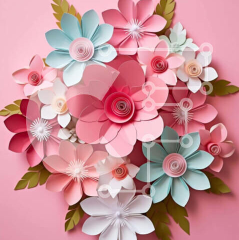 Intra Συλλεκτικό Ξύλινο Παζλ Plywood  4mm - Πολύχρωμο χάρτινο λουλούδι σε ροζ φόντο Σε Ξύλινο Κουτί - Διαστάσεις Puzzle: 10x10 cm – 25 κομμάτια - Image 1