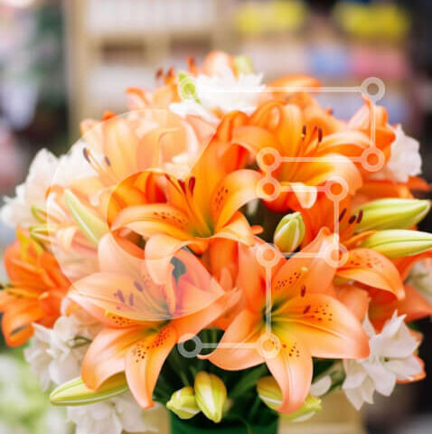 Intra Συλλεκτικό Ξύλινο Παζλ Plywood 4mm - Πράσινο βάζο με πορτοκαλί και λευκά λουλούδια Σε Ξύλινο Κουτί - Διαστάσεις: 10x10 cm – 25 κομμάτια - Image 1