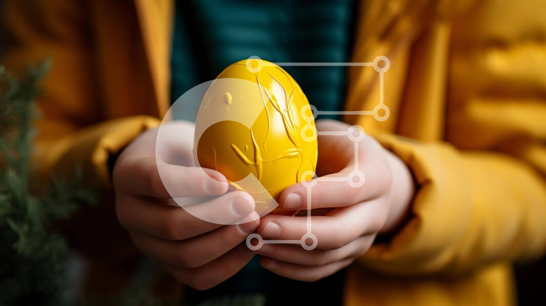 Intra Συλλεκτικό Ξύλινο Παζλ Plywood  4mm - Άτομο που κρατά το κίτρινο αυγό του Πάσχα Σε Ξύλινο Κουτί - Διαστάσεις: 10x10 cm – 25 κομμάτια