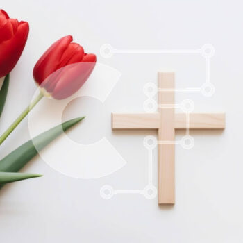 Intra Συλλεκτικό Ξύλινο Παζλ Plywood  4mm - Ξύλινος σταυρός και κόκκινες τουλίπες για το Πάσχα και τις θρησκευτικές γιορτές Σε Ξύλινο Κουτί - Διαστάσεις Puzzle: 10x10 cm – 25 κομμάτια - Image 1
