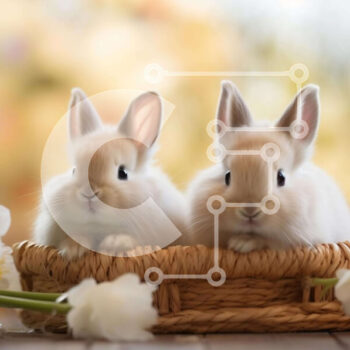 Intra Συλλεκτικό Ξύλινο Παζλ Plywood  4mm - Αξιολάτρευτα λευκά κουνέλια σε ένα καλάθι με λουλούδια Σε Ξύλινο Κουτί - Διαστάσεις: 10x10 cm – 25 κομμάτια - Image 1