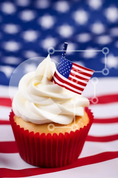 Intra Συλλεκτικό Ξύλινο Παζλ Plywood  4mm - Αμερικανική σημαία Cupcake με φόντο αμερικανική σημαία Σε Ξύλινο Κουτί - Διαστάσεις: 10x10 cm – 25 κομμάτια