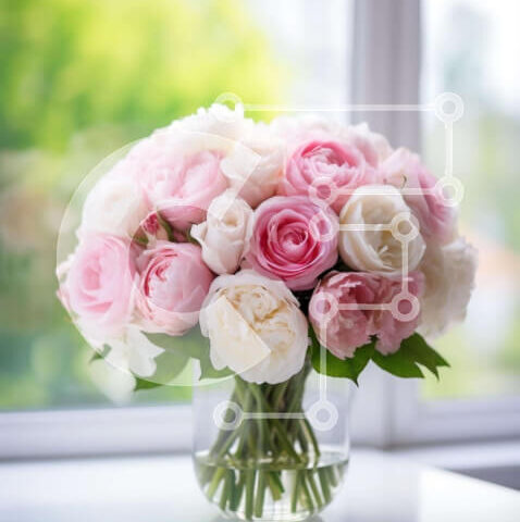 Intra Συλλεκτικό Ξύλινο Παζλ Plywood  4mm - Γυάλινο βάζο με ροζ και λευκά τριαντάφυλλα Σε Ξύλινο Κουτί - Διαστάσεις Puzzle: 10x10 cm – 25 κομμάτια - Image 1