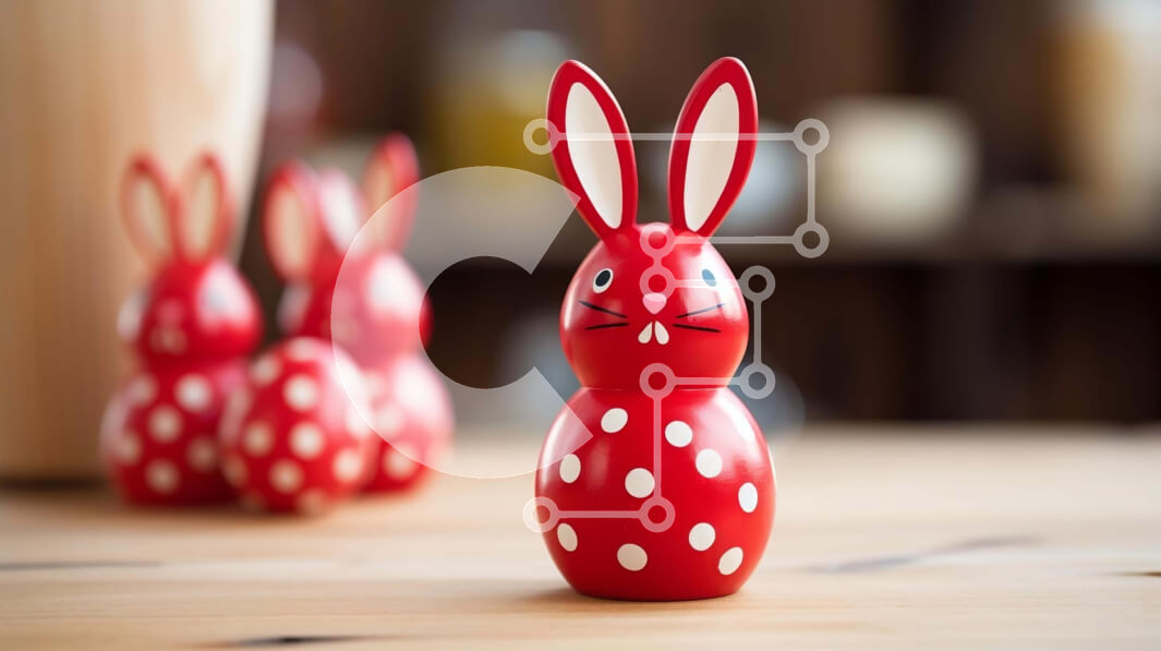 Intra Συλλεκτικό Ξύλινο Παζλ Plywood  4mm - Κόκκινα ειδώλια λαγουδάκι σε ξύλινο τραπέζι Σε Ξύλινο Κουτί - Διαστάσεις Puzzle: 10x10 cm – 25 κομμάτια