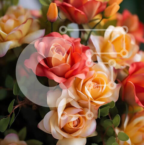 Intra Συλλεκτικό Ξύλινο Παζλ Plywood  4mm - Πολύχρωμο τεχνητό τριαντάφυλλο μπουκέτο με πράσινα φύλλα Σε Ξύλινο Κουτί - Διαστάσεις: 10x10 cm – 25 κομμάτια - Image 1