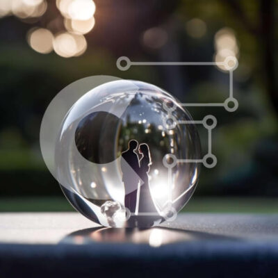 Intra Συλλεκτικό Ξύλινο Παζλ Plywood  4mm - Αρραβωνιασμένο ή Νεόνυμφο Ζευγάρι με Γυάλινη Κρυστάλλινη Μπάλα Σε Ξύλινο Κουτί - Διαστάσεις Puzzle: 10x10 cm – 25 κομμάτια - Image 1