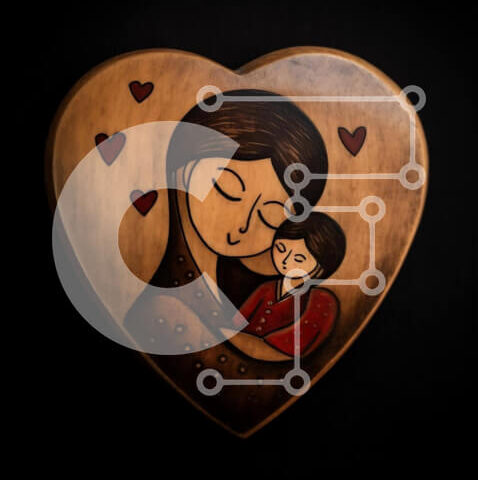 Intra Συλλεκτικό Ξύλινο Παζλ Plywood 4mm - Ξύλινο γλυπτό μητέρας και παιδιού σε σχήμα καρδιάς Σε Ξύλινο Κουτί - Διαστάσεις Puzzle: 10x10 cm – 25 κομμάτια - Image 1