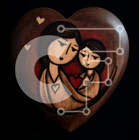 Intra Συλλεκτικό Ξύλινο Παζλ Plywood 4mm - Μητέρα και παιδί σε αντικείμενο σε σχήμα καρδιάς Σε Ξύλινο Κουτί - Διαστάσεις Puzzle: 10x10 cm – 25 κομμάτια - Image 1