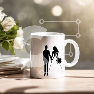 Intra Συλλεκτικό Ξύλινο Παζλ Plywood  4mm - Λευκή κούπα καφέ με σιλουέτα ζευγαριού που κρατούν τα χέρια Σε Ξύλινο Κουτί - Διαστάσεις: 10x10 cm – 25 κομμάτια - Image 1