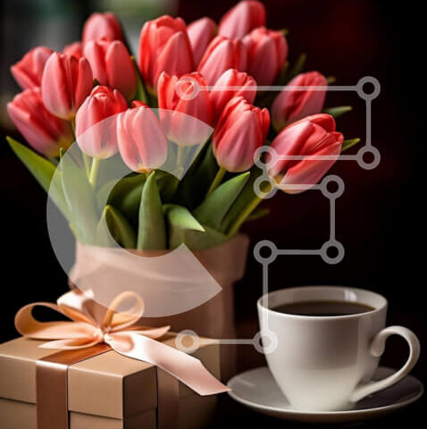 Intra Συλλεκτικό Ξύλινο Παζλ Plywood 4mm - Μπουκέτο κόκκινη τουλίπα με καφέ και δώρο Σε Ξύλινο Κουτί - Διαστάσεις: 10x10 cm – 25 κομμάτια - Image 1